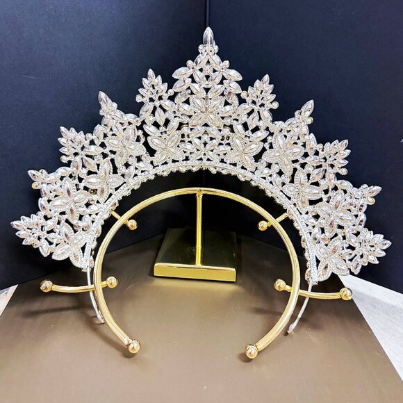 Quinceanera Crown, Crystal Crown, Crystal Bridal Tiara, Silver Wedding Crown - Picture 7 of 9